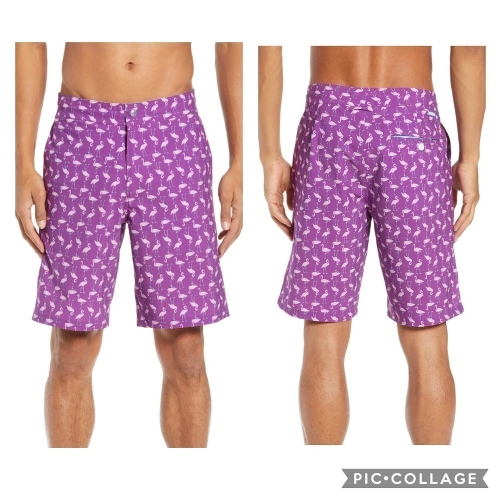 Bonobos ‘Banzai’ Flamingo Print Swim Trunks 5-Inch
